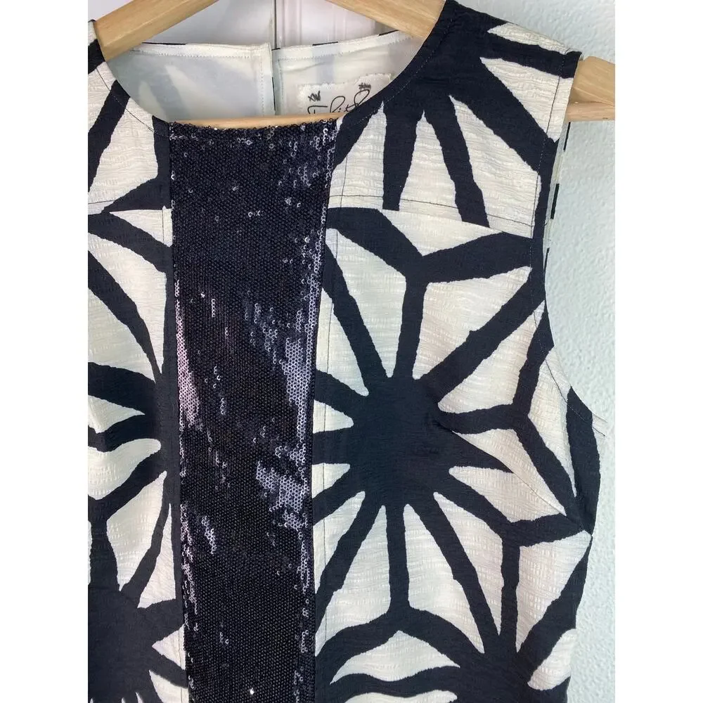 Tabitha Women's Petite 8P Cream Black Sequin Sleeveless Sheath Dress * - Picture 2 of 9